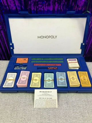 Vintage 1961 Monopoly Game Set Blue Plastic Carrying Case Everything.