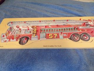 Wooden Pull - Out Puzzle: Hook & Ladder Fire Truck