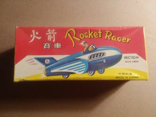 Vintage Rocket Racer Tin Toy Friction Number 6 Space Car