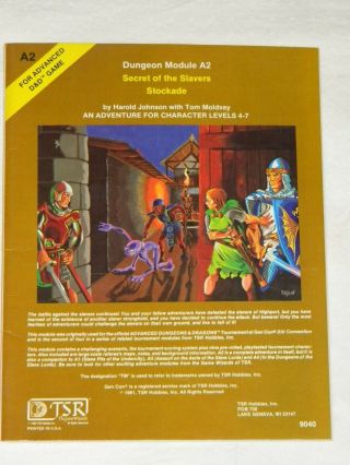 Advanced Dungeons & Dragons Module A2 9040 Secret Of The Slavers Stockade Ad&d
