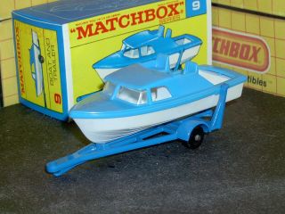 Matchbox Lesney Cabin Cruiser Boat & Trailer 9 D2 Brite Blue Sc2 Vnm Crafted Box