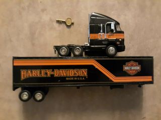 Harley Davidson Motorcycle Tractor Trailer Truck Locking Coin Bank 1:64 Scale