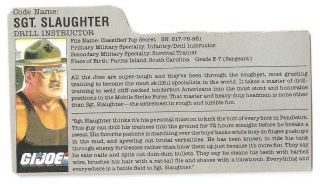 1986 Sgt Slaughter V.  2 File Card 2 Gray Filecard Gi/g.  I.  Joe Cobra Jtc