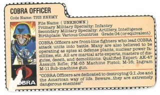 1982 Cobra Officer V.  1 File Card 2 Peach Filecard Bio Gi/g.  I.  Joe Jtc