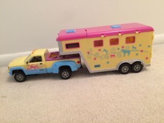 Breyer Model/toy Horse Truck And Gooseneck Trailer ;14 " X4 " X3.  5 " ; Euc Yellow/pink