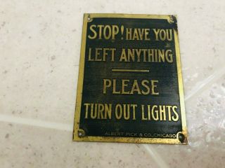 Vintage Hotel Brass Plaque Sign Stop Have You Left Anything Turn Out Lights