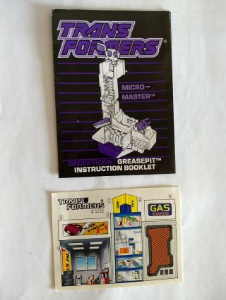 Transformers G1 Greasepit Instructions & Decal Stickers