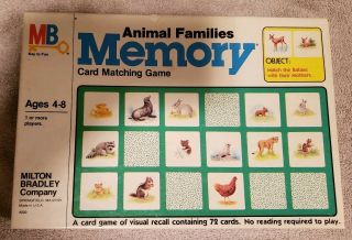 Vintage Milton Bradley Games - Animal Family Memory & Skill - It - Boxes