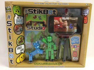 Stikbot Studio: Green Stikbot & Blue Stikpet,  W/ Sticker Residue On Bottom