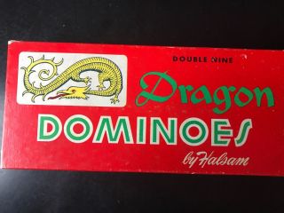 Vintage Halsam Double Nine Dragon Dominoes Complete 55 Dominoes Set 920 W/ Sheet