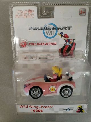 Nintendo Mario Kart Wii Wild Wing Peach Pull Back Action Pink White Car