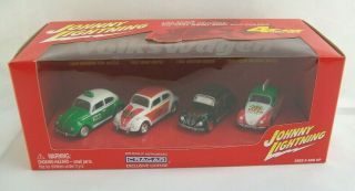 Johnny Lightning 4 Car Set Volkswagen,  Vw Beetle Bug Taxi Drag Pizza Kustom 1:64