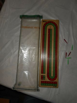 Vintage Hoyle Cribbage Board With Pegs 5022 W/ Plastic Storage Sleeve