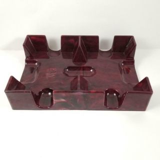 Vintage Nu - Dell Plastic Marbled Card Holder 2 - Deck Tray Canasta Red No 30 Usa
