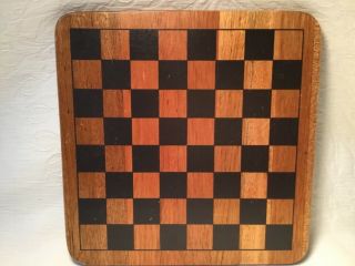 Vintage Wooden Checkers Or Chess Board Stained Wood With Black Checks 11 X 11