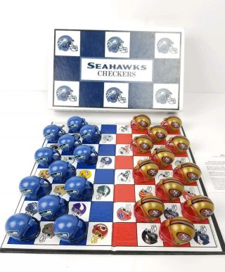 Seattle Seahawks 54 Pc Football Checker Game Nfl Colored Mini Helmets 1993 49ers