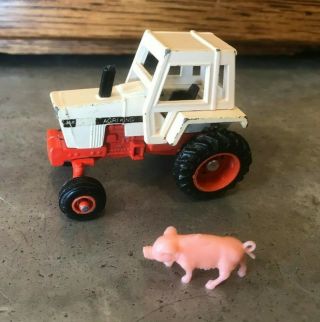 Vtg 1980s Ertl Case Agri - King Tractor W/ Cab 1:64 Scale Metal Die Cast Bonus Pig