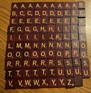 99 Scrabble Game Tiles Letters Crafts Replacement Part Dark Maroon Wood Weddings