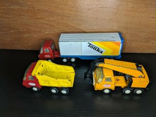 Classic Steel Tonka Toy Trucks - Excavator,  Dump Truck,  And Semi With Trailer