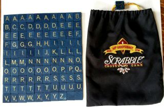 Scrabble Tiles 50th Anniversary Blue & Gold – Complete With Bag