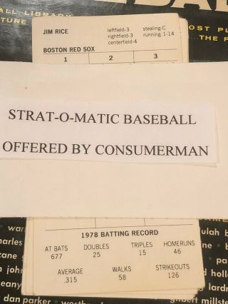 Strat - O - Matic Baseball 1978 Boston Red Sox With Xp