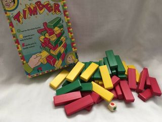 Timber Wooden Tower Game Discovery Toys 1991 Complete W/ Instructions Eng Sp Fr