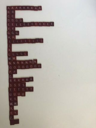 Complete set of 100 Wooden Maroon Scrabble Letters Wood Tiles Vintage 1976 5