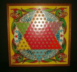 Vintage 1938 King - Fuu - Checkee Chinese Checkers 2 Sided Game Board Straits Mfg