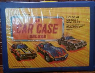 Vintage Tara Toy Corp Die Cast 48 Car Delux Blue W/ Yellow Handle Vinyl Case Usa