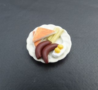 1/18 Scale Plate of 2 Eggs Up w Sausage and Toast Miniatures Diorama Accessory 2
