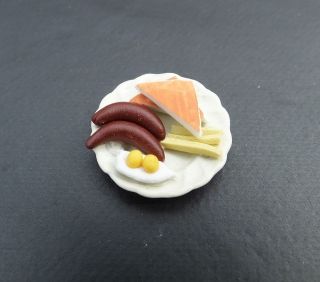 1/18 Scale Plate of 2 Eggs Up w Sausage and Toast Miniatures Diorama Accessory 3
