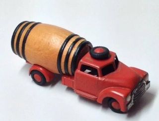 Vintage 1950/60 ' s VILMER DENMARK Die - cast Toy Truck Red Dodge w/ Barrel 2