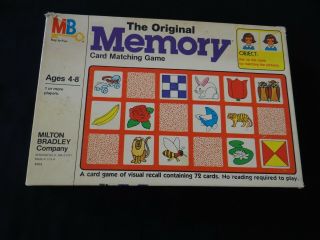 The Memory Card Matching Game - Vintage 1980 Milton Bradley Complete