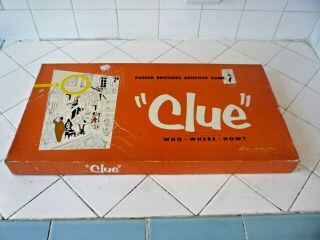Vintage 1956 Clue Board Game Parker Brothers 1950s Detective Complete