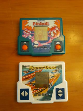 2 Vintage Tiger Electronic Handheld Game Speedboat And Pinball 1987 1988