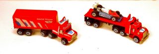 1989 Galoob Micro Machines " 3 Race Team " Semi - Truck Set In Good