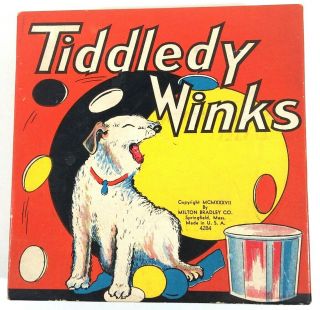 Tiddledy Winks 1937 Board Game Milton Bradley Co Box Celluloid Counters