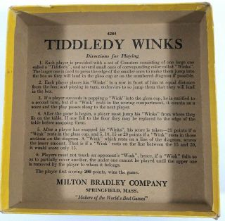 Tiddledy Winks 1937 Board Game Milton Bradley CO box celluloid counters 5