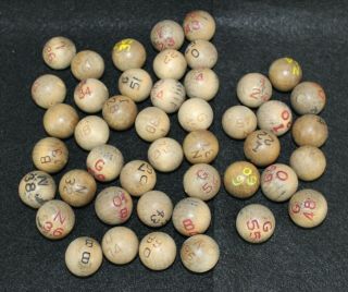 45 Vintage Wood Bingo Balls Numbered