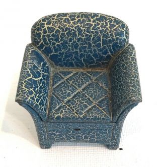 Tootsietoy Vintage 1920’s Blue Chair Metal Dollhouse Furniture