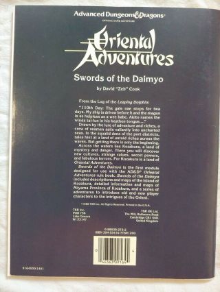 SWORDS OF THE DAIMYO OA1 AD&D 1st Edition Oriental Adventures 2