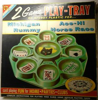 Transogram 2 Game Play - Tray Michigan Rummy & Ace - Hi Horse Race With Chips