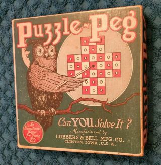 Vintage Puzzle Peg Game Lubbers & Bell Mfg.  Co.  Clinton,  Iowa,  Usa 1930s