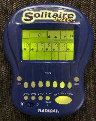 Radica Solitaire Lite Lighted Handheld Game Blue 1997 Klondike Vegas -