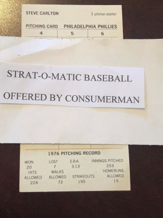 Strat - O - Matic Baseball 1976 Philadelphia Phillies