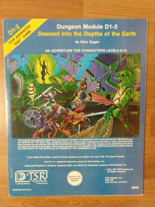 D1 - 2 Descent Into The Depths Of The Earth - Ad&d Dungeons And Dragons - Tsr 9059
