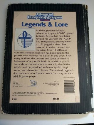 Advanced Dungeons and Dragons Legends & Lore 2nd Edition 2108 2