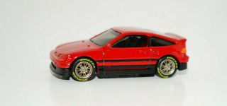 Red 1988 Honda Crx W/custom Real Riders Rubber Tires Car 1/64 Scale Hot Wheels