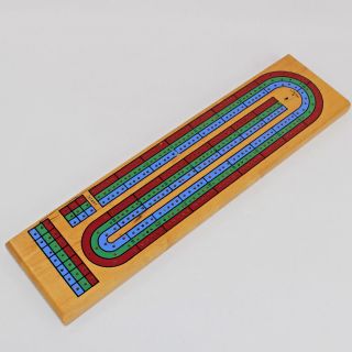 Wooden Cribbage Board 3 Multi - Color Track And Pens