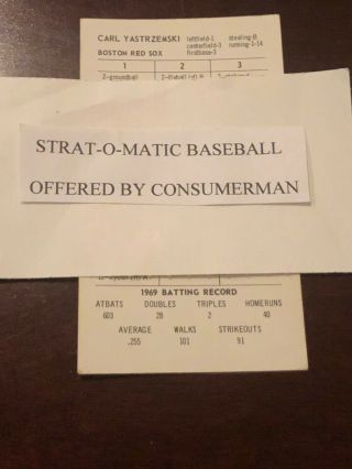 Strat - O - Matic Baseball 1969 Boston Red Sox